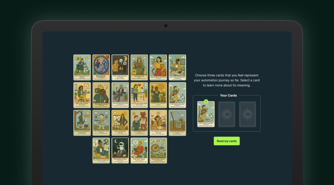 Tarot card selection screen